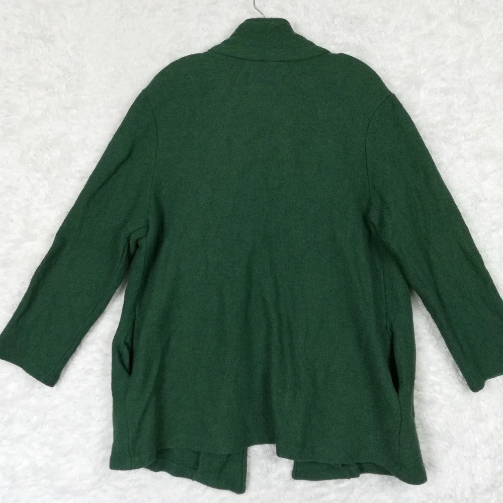 Rachel Zoe Womens Cardigan Jacket Wool Blend Dark Green Open Front Textured XL